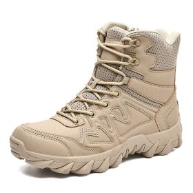 Outdoor Men Hiking Shoes Waterproof Breathable Tactical Combat Army Boots Desert Training Sneakers Anti-Slip Mens Military Boots (Color: Sand Color, size: 43)