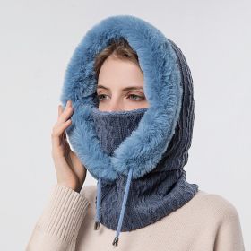 Winter Fleece Hood, Outdoor Riding 2 In 1 Neck Warmer & Hood, Cold-proof Ski Hood, Warm Scarf (Color: Navy Blue)