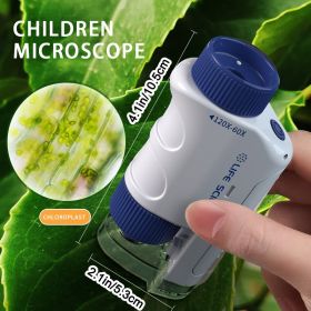 Mini Pocket Microscope Kit 60-120x Lab Handheld Microscope Battery Powered Microscope With LED Light Kids Science Microscope (Style: Blue Plain Box B)
