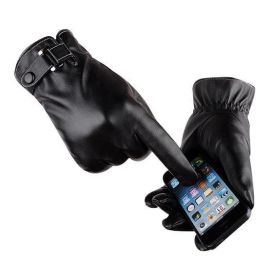 Autumn Warmth Stylish Vegan Leather Touch Smart Gloves (Color: Black)