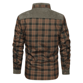 Thickened Shirt Jacket With Classic Plaid Fuzzy Fleece Lining Inside Design (Color: Dark Green, size: M)